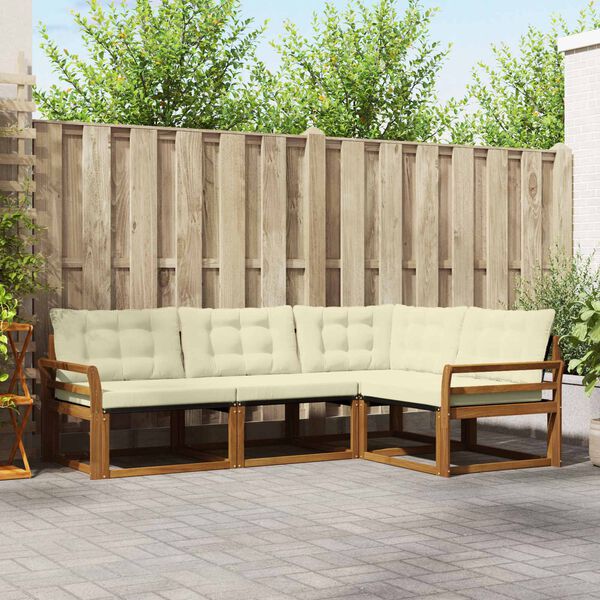 vidaXL Set de canapele de exterior cu pernă 4 pcs Natural și Crem