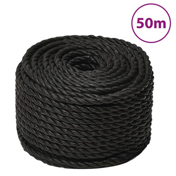 vidaXL Frânghie de lucru, negru, 10 mm, 50 m, polipropilenă