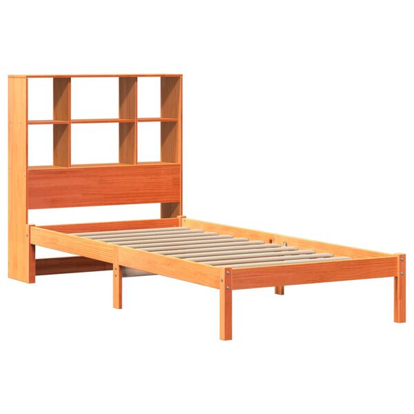 vidaXL Pat bibliotecă fără saltea maro ceruit 75x190 cm lemn masiv pin