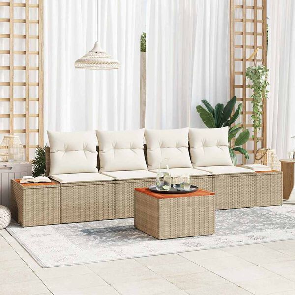 vidaXL Set de canapele pentru grădină cu pernă 5 pcs Bej Rattan poli