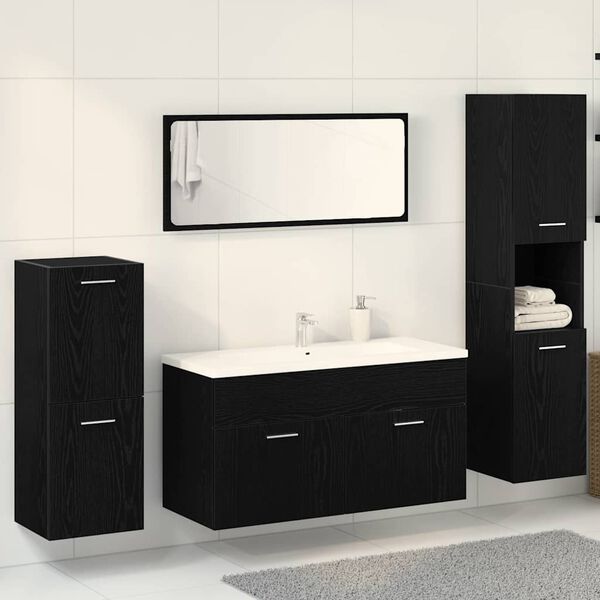 vidaXL Set de mobilier pentru baie 4 pcs Stejar Negru Lemn compozit