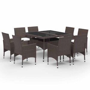 vidaXL Set mobilier grădină, 9 piese, maro, poliratan și sticlă