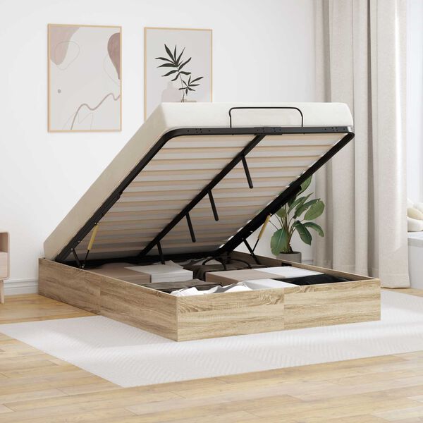 vidaXL Cadru de pat otoman Stejar Sonoma 203 x 120 x 25 cm