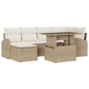 vidaXL Set de canapele pentru grădină 7 pcs Bej Rattan poli