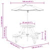 vidaXL Masă picnic pentru 4 copii cu umbrelă, rotundă, lemn masiv brad