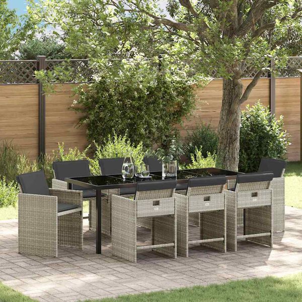 vidaXL Set de masă pentru grădină 9 pcs Gri deschis poliratan