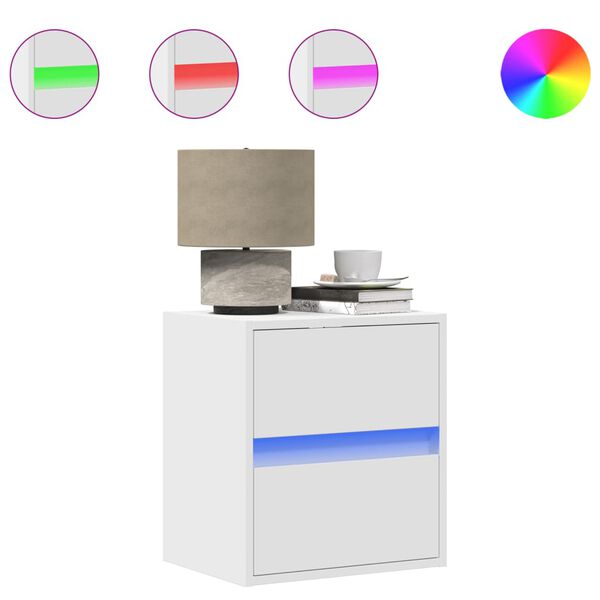 vidaXL Noptiere montate pe perete cu lumini LED, 2 buc., alb