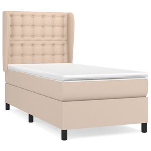 vidaXL Pat box spring cu saltea, cappuccino, 80x200 cm piele ecologică