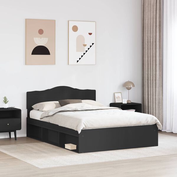 vidaXL Cadru de pat cu headboard Negru 140 x 200 cm Lemn de pin masiv