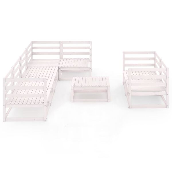 vidaXL Set mobilier de grădină, 8 piese, alb, lemn masiv de pin