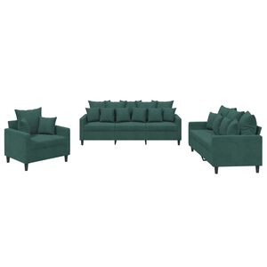 vidaXL Set de canapele cu perne, 3 piese, verde &icirc;nchis, catifea