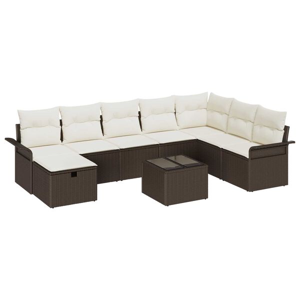 vidaXL Set de canapele pentru grădină cu pernă 9 pcs Maro Rattan poli