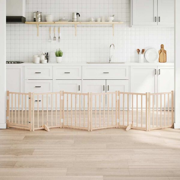 vidaXL Poartă de c&acirc;ini pliabilă cu ușă, 6 panouri, 300 cm, lemn brad