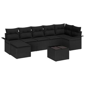 vidaXL Set de canapele pentru grădină cu pernă 8 pcs Negru poliratan