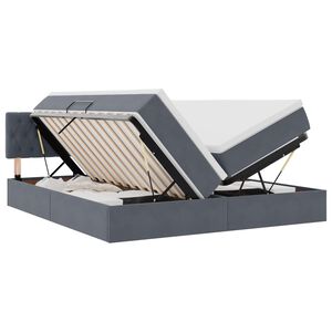 vidaXL Pat cu storage cu saltea cu headboard Gri &icirc;nchis 90 x 200 cm