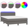 vidaXL Pat cu arcuri, cu saltea & LED, gri, 140x190 cm, piele eco