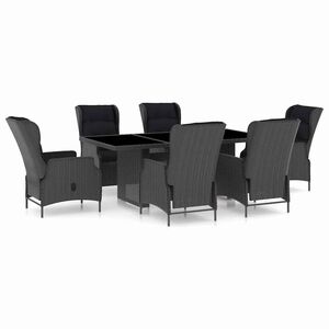 vidaXL Set mobilier exterior cu perne, 7 piese, gri &icirc;nchis, poliratan