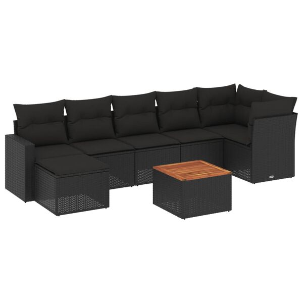 vidaXL Set mobilier de grădină cu perne, 8 piese, negru, poliratan