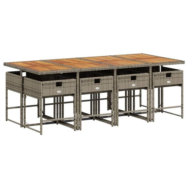 vidaXL Set mobilier grădină cu perne, 9 piese, gri, poliratan