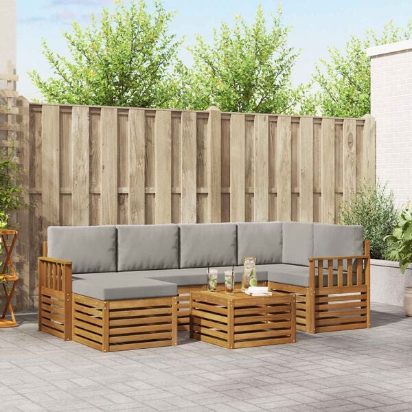 vidaXL Set canapea sectională cu pernă 7 pcs Gri natural și deschis