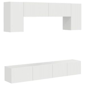 vidaXL Set comodă TV Pe perete 4 pcs Alb lucios Lemn compozit