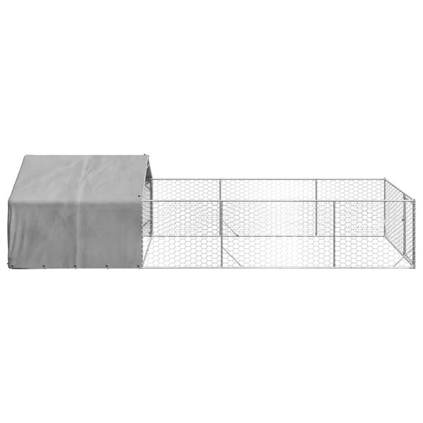 vidaXL Canisa de exterior cu alergare 6x2x1,5 m otel galvanizat
