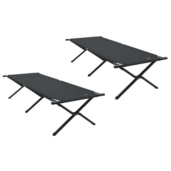 vidaXL Pat pliabil pentru camping Manual 2 pcs Negru 210 x 80 x 46 cm