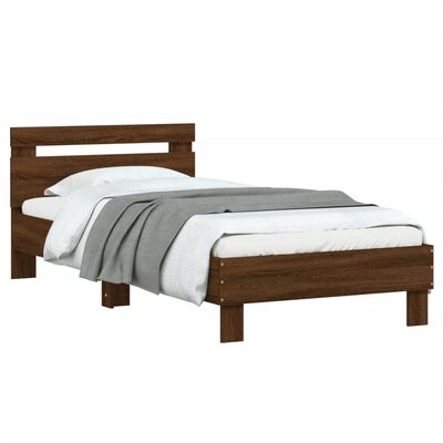 vidaXL Cadru de pat cu tăblie, stejar maro, 90x200 cm, lemn prelucrat