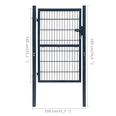vidaXL Poartă pentru gard 2D (simplă), gri antracit, 106x190 cm