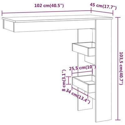 vidaXL Masă bar de perete stejar sonoma 102x45x103,5 cm lemn compozit