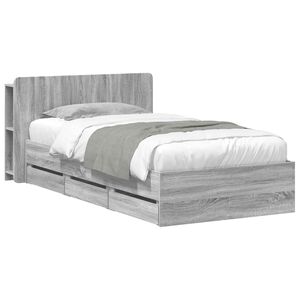 vidaXL Cadru de pat cu depozitare și tăblie Sonoma gri 75 x 190 cm