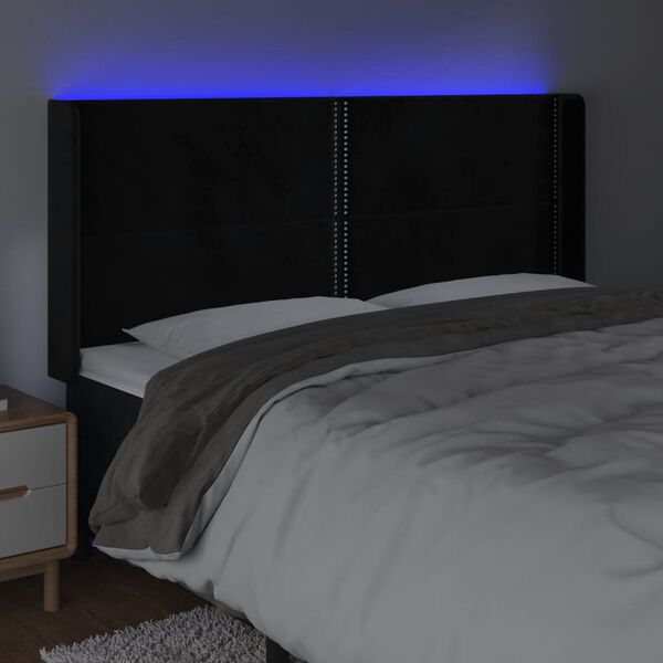 vidaXL Tăblie de pat cu LED, negru, 183x16x118/128 cm, catifea
