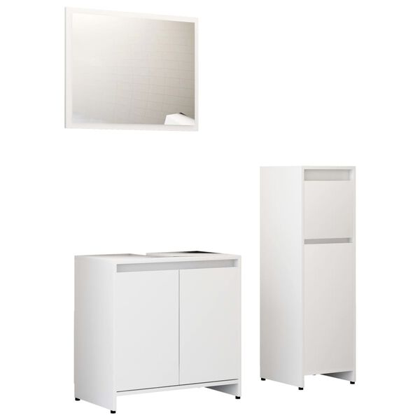 vidaXL Set mobilier de baie, 3 piese, alb, lemn prelucrat