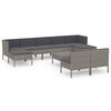 vidaXL Set mobilier de grădină cu perne, 10 piese, gri, poliratan