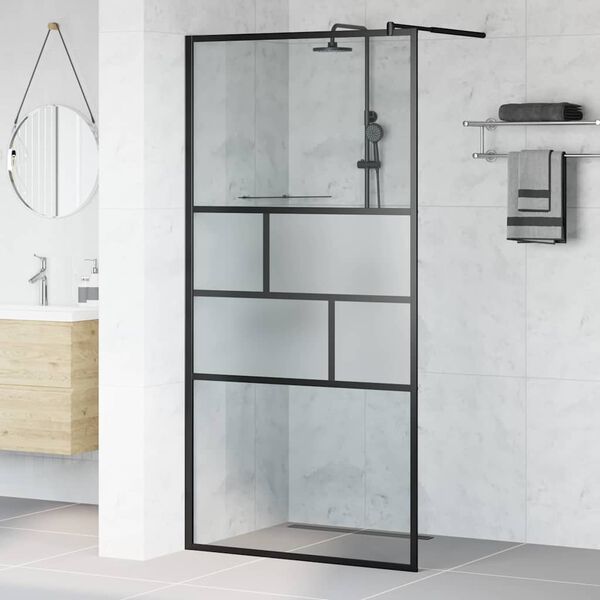 vidaXL Zid de duș walk-in Negru 80 x 195 x 0.5 cm Sticlă și Aluminiu