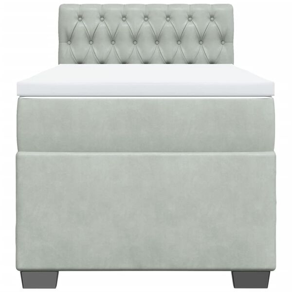 vidaXL Pat box spring cu saltea, gri deschis, 90x190 cm, catifea