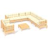 vidaXL Set mobilier grădină cu perne crem, 10 piese, lemn masiv de pin