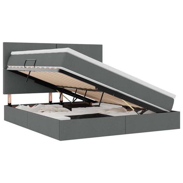 vidaXL Pat cu saltea și LED Gri &icirc;nchis 180 x 200 cm Poliester