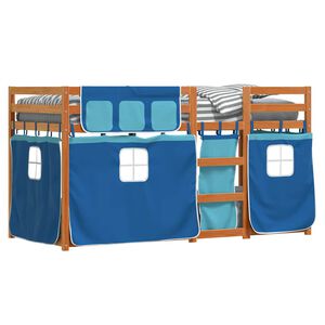 vidaXL Pat supraetajat cu perdele, albastru, 80x200 cm, lemn masiv pin