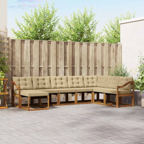 vidaXL Set de canapele de exterior cu pernă 8 pcs Natural și Bej