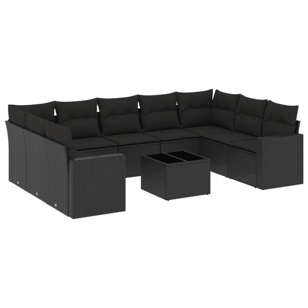 vidaXL Set canapele de grădină cu perne, 10 piese, negru, poliratan