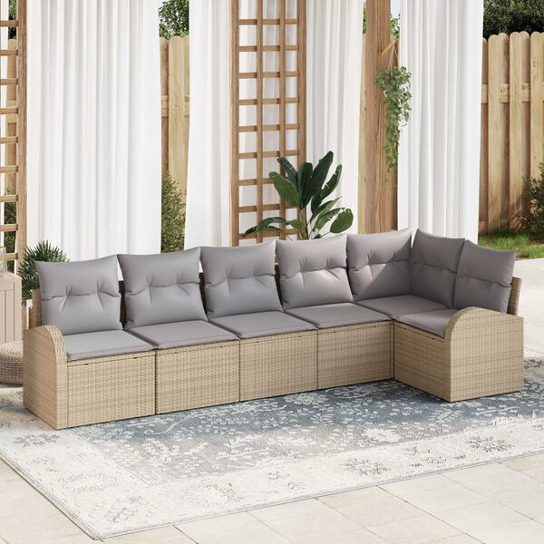 vidaXL Set de canapele pentru grădină cu pernă 6 pcs Bej Rattan poli