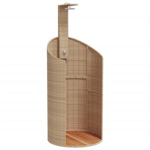 vidaXL Duș de exterior, bej, 100x100x241,5 cm, poliratan/lemn acacia