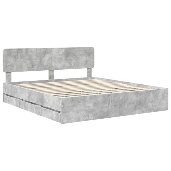 vidaXL Cadru de pat cu headboard Gri Beton 200 x 200 cm Lemn prelucrat