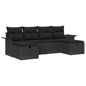 vidaXL Set de canapele pentru grădină cu pernă 6 pcs Negru poliratan