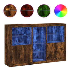 vidaXL Servantă cu lumini LED, stejar fumuriu, 162x37x100 cm
