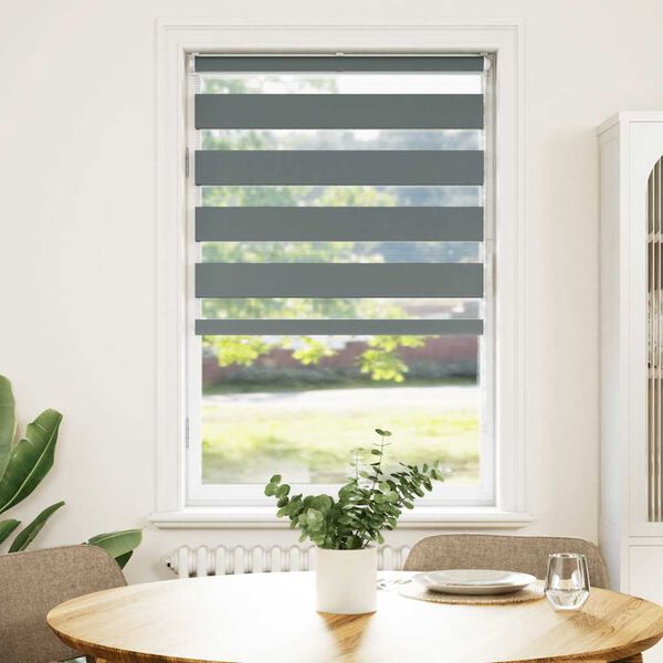 vidaXL Jaluzea tip zebra gri &icirc;nchis lățime țesătură 85,9 cm poliester