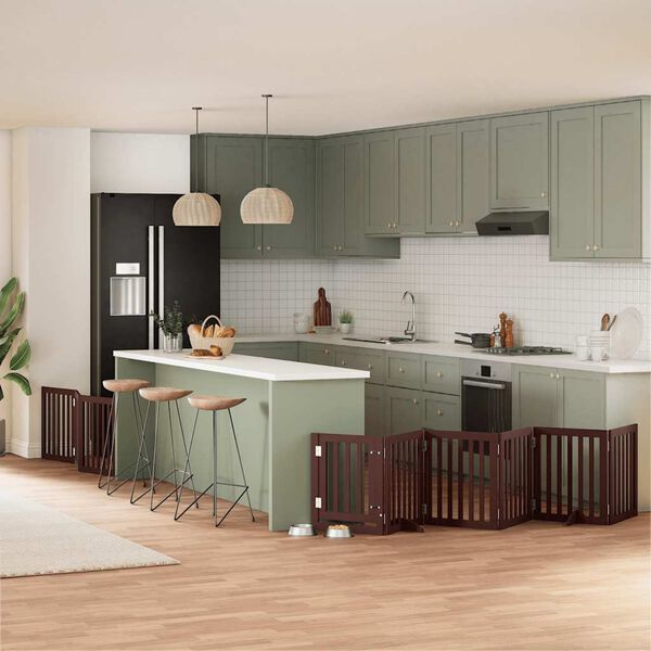 vidaXL Poartă c&acirc;ini pliabilă cu ușă 9 panouri maro, 450 cm, lemn plop