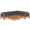 vidaXL Set mobilier grădină perne gri &icirc;nchis, 7 piese, lemn acacia
