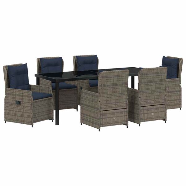 vidaXL Set de masă pentru grădină 7 pcs Gri Rattan poli